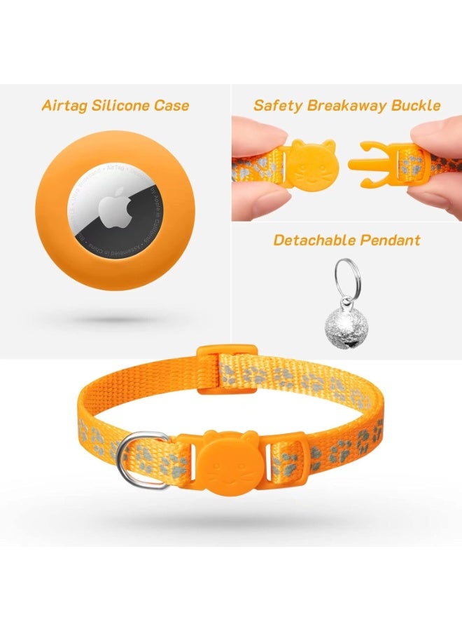 2Pack Airtag Cat Collar Breakaway مع الجرس,طوق القط العاكس مع حامل طوق Apple Airtag Cat,قابل للتعديل 7-12 بوصة,قفل السلامة للقطط الفتاة الصبي,إمدادات الحيوانات الأليفة,الإكسسوارات,الهدايا (البرتقالي) - Image 3